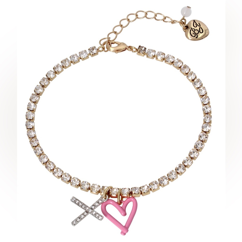 Betsey Johnson Xo Charm Anklet In Pink